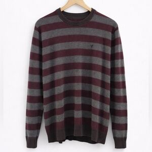 Voity Brand Men's Strip gray burgandy Casual Sweater Size Large.